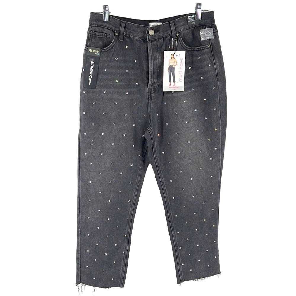 Simple Society distressed high rise button fly straight leg jeans NEW Y2K 0 24